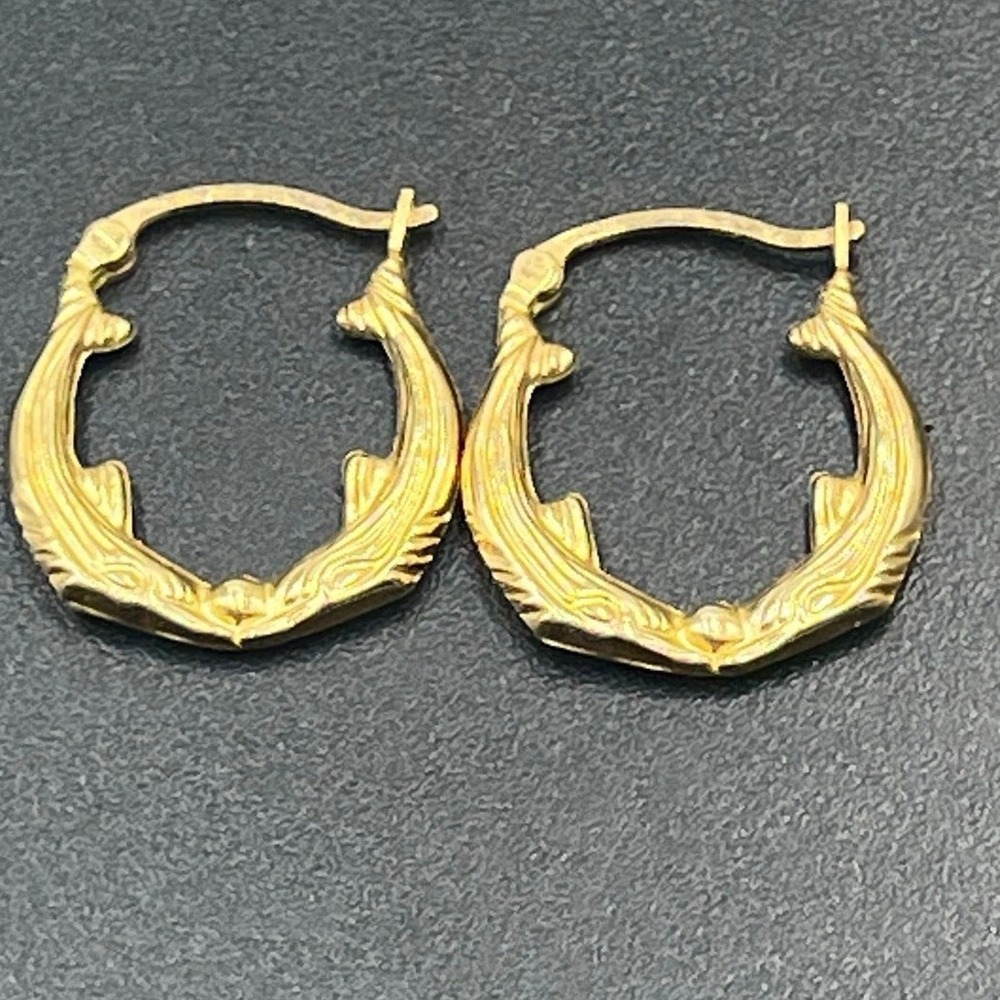 DN 14K Yellow Gold Vintage Kissing Fish Whale Hoop Earrings 1.44 grams